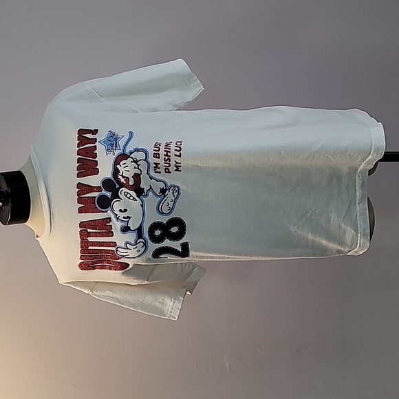 MAIN STREET Disney tee white red blue football Mickey 28 Outta My Way glitter - Picture 2 of 14